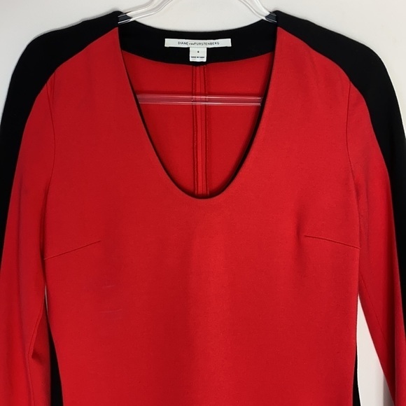 Diane von Furstenberg Elektra red and black ponte long sleeve dress size 8 - Picture 3 of 10